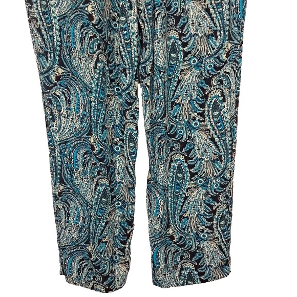 TALBOTS MP Lightweight Rayon Tapered Ankle Pants Teal Paisley Pull On Summer - Picture 4 of 6